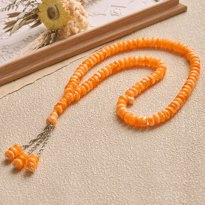 HilalHaven Stone-Effect Acrylic Meditation 99 Beads Tasbih - Orange - image 20