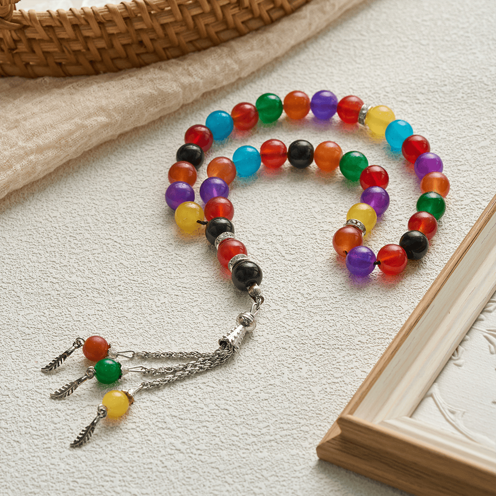 HilalHaven Multicolor Agate Prayer 33 Bead Tasbih Strand - image 2