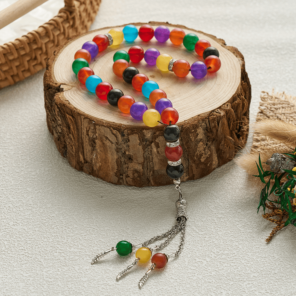 HilalHaven Multicolor Agate Prayer 33 Bead Tasbih Strand - image 1
