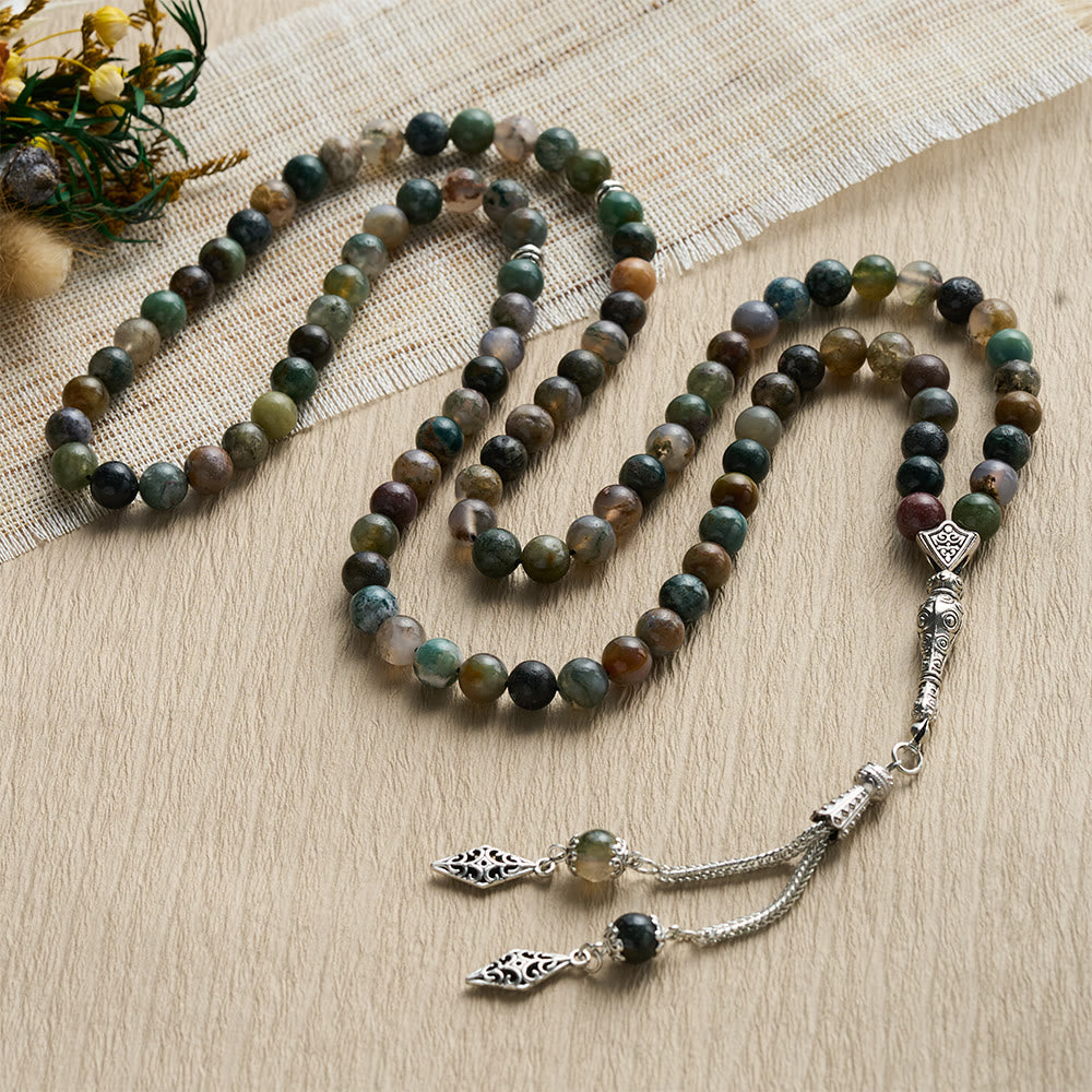 HilalHaven Natural Agate Prayer Bead Strand —— 99 Beads Tasbih - Indian Agate - image 0