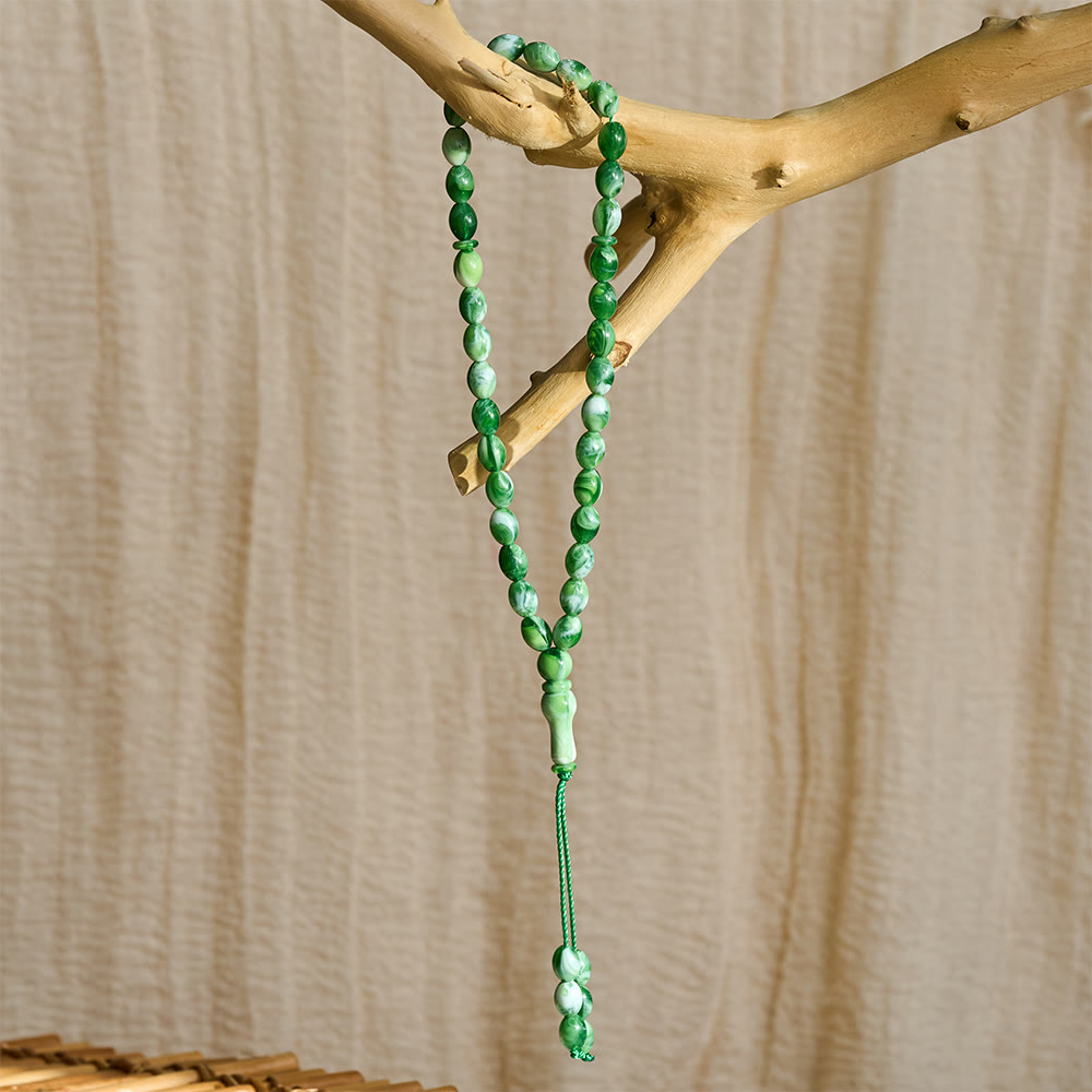 HilalHaven Marbled Acrylic Prayer Bead Strand —— Oval 33 Beads Tasbih - image 23