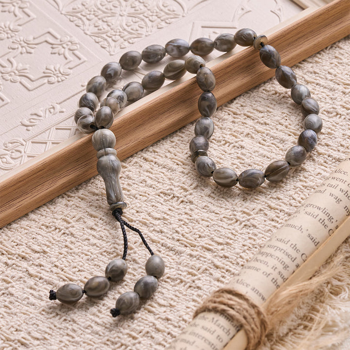HilalHaven Marbled Acrylic Prayer Bead Strand —— Oval 33 Beads Tasbih - image 2