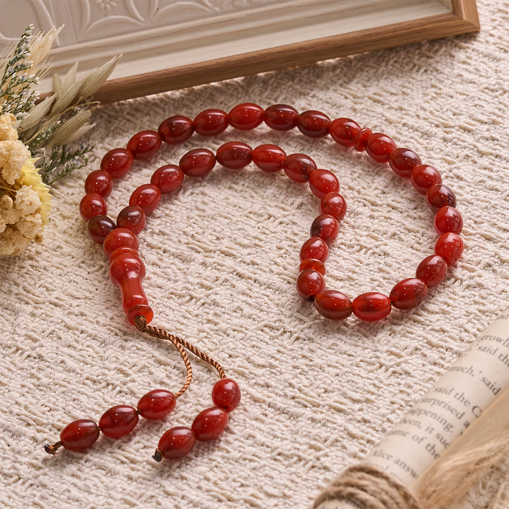 HilalHaven Marbled Acrylic Prayer Bead Strand —— Oval 33 Beads Tasbih - Red - image 8