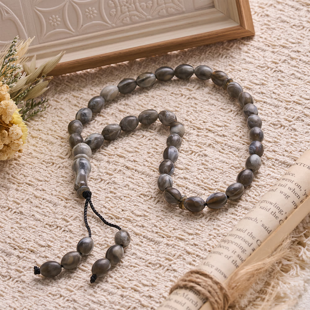 HilalHaven Marbled Acrylic Prayer Bead Strand —— Oval 33 Beads Tasbih - Gray - image 0