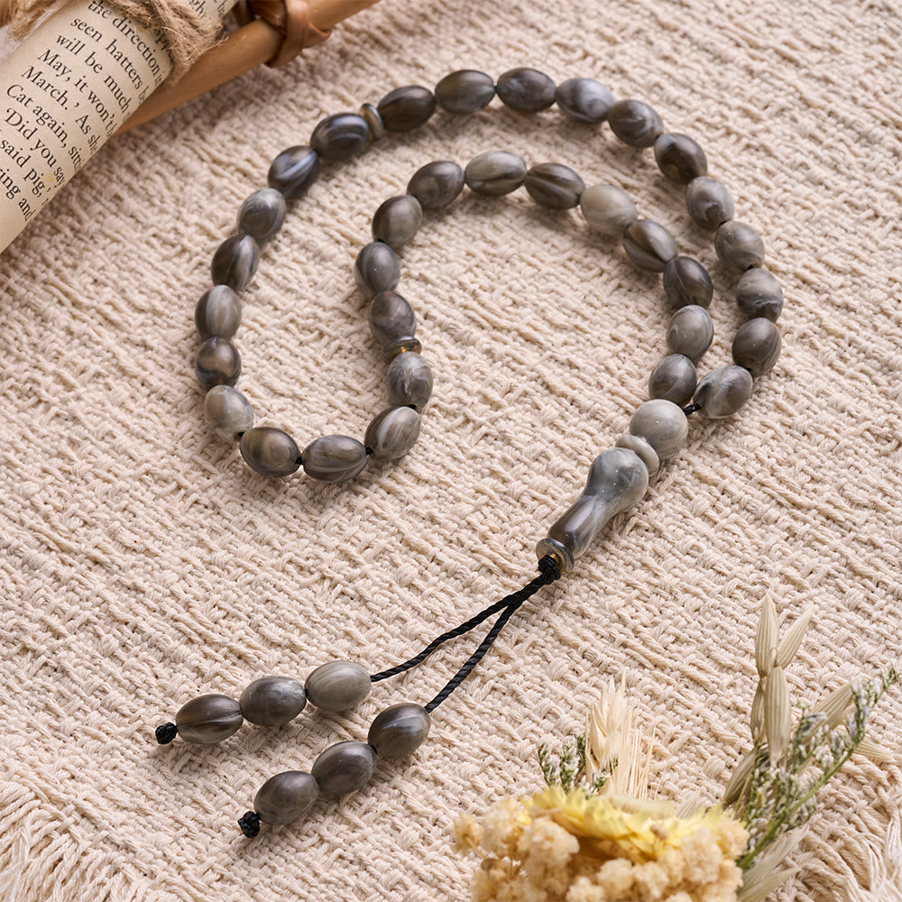 HilalHaven Marbled Acrylic Prayer Bead Strand —— Oval 33 Beads Tasbih - image 1