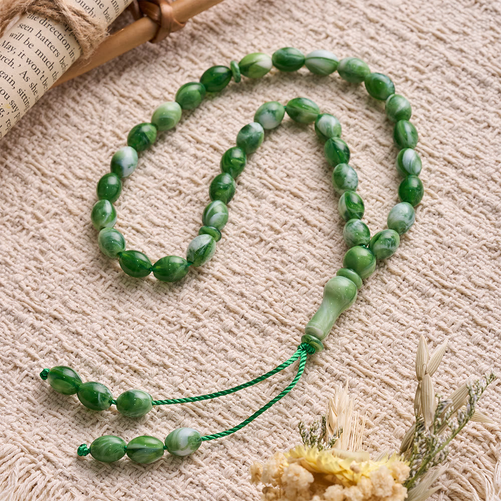 HilalHaven Marbled Acrylic Prayer Bead Strand —— Oval 33 Beads Tasbih - image 21