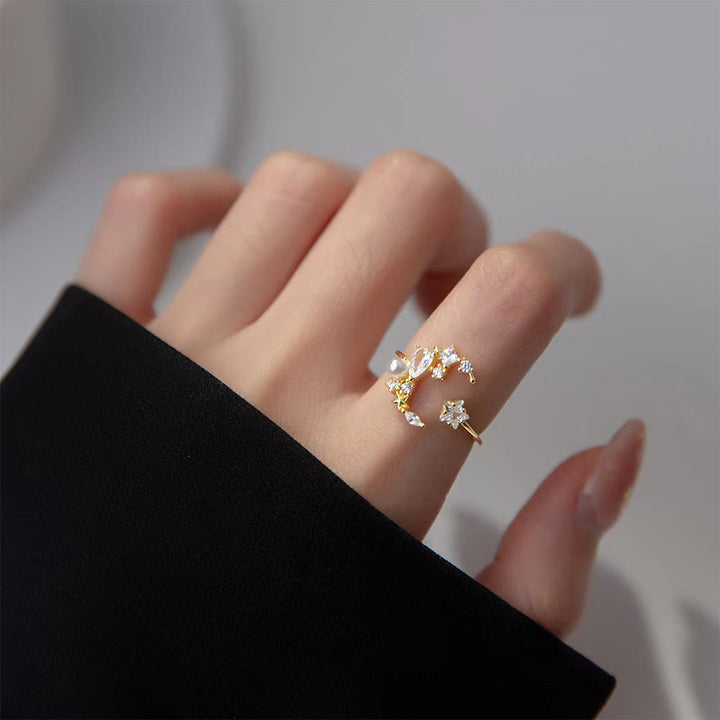 HilalHaven Celestial Star &amp; Moon Zircon Ring —— Open Band - image 3