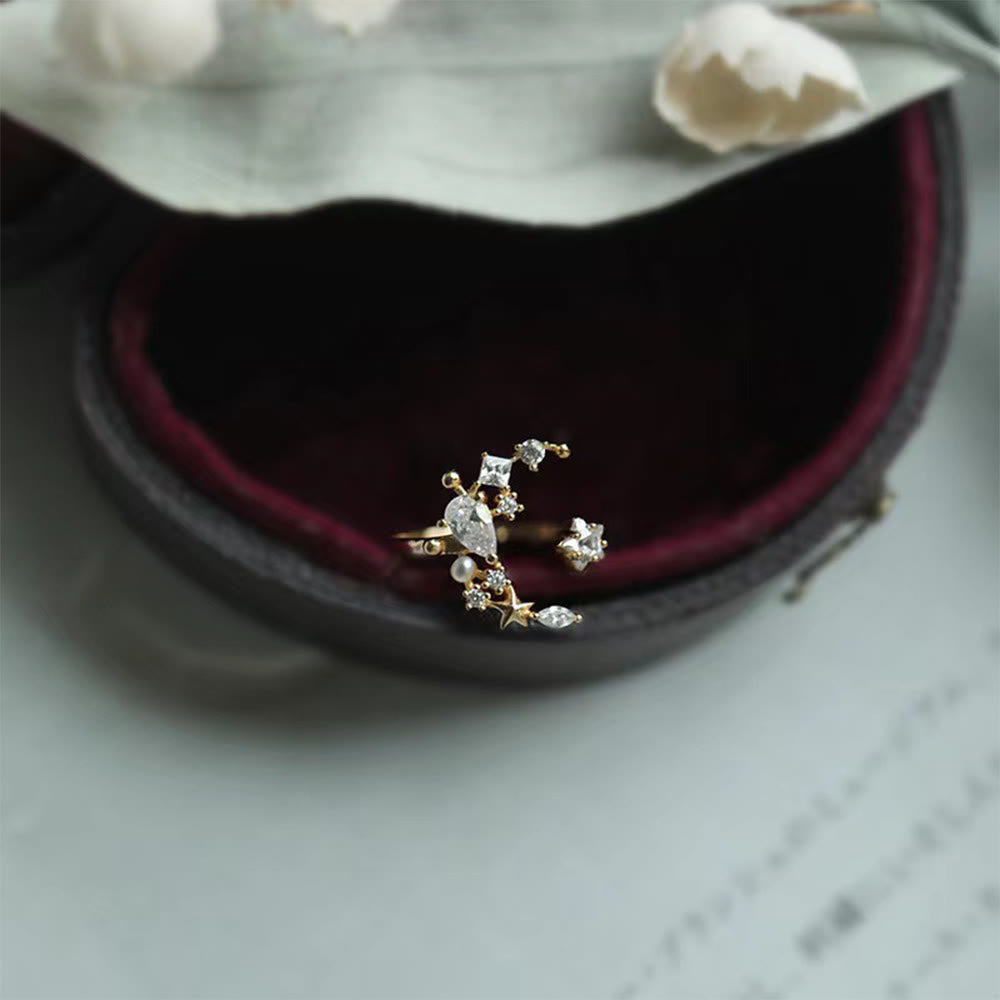 HilalHaven Celestial Star & Moon Zircon Ring —— Open Band - image 1