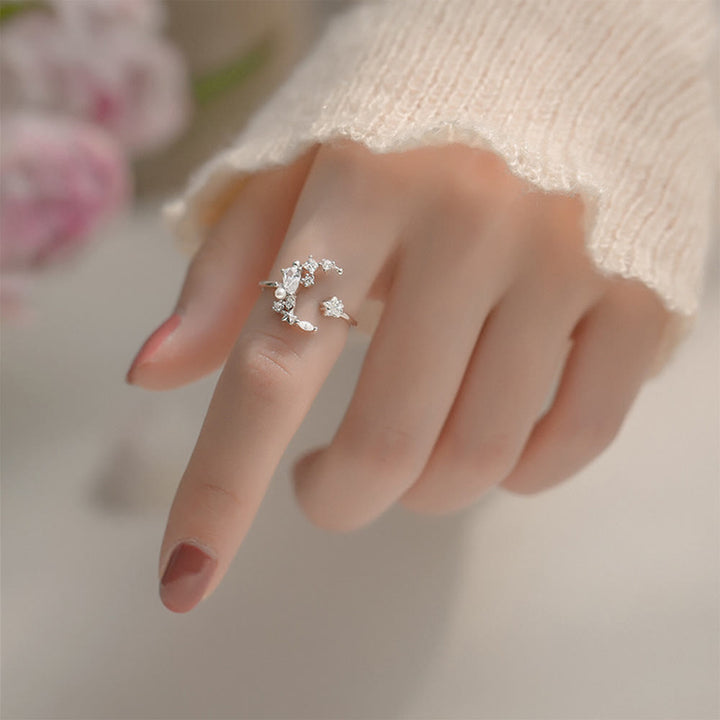 HilalHaven Celestial Star &amp; Moon Zircon Ring —— Open Band - image 2