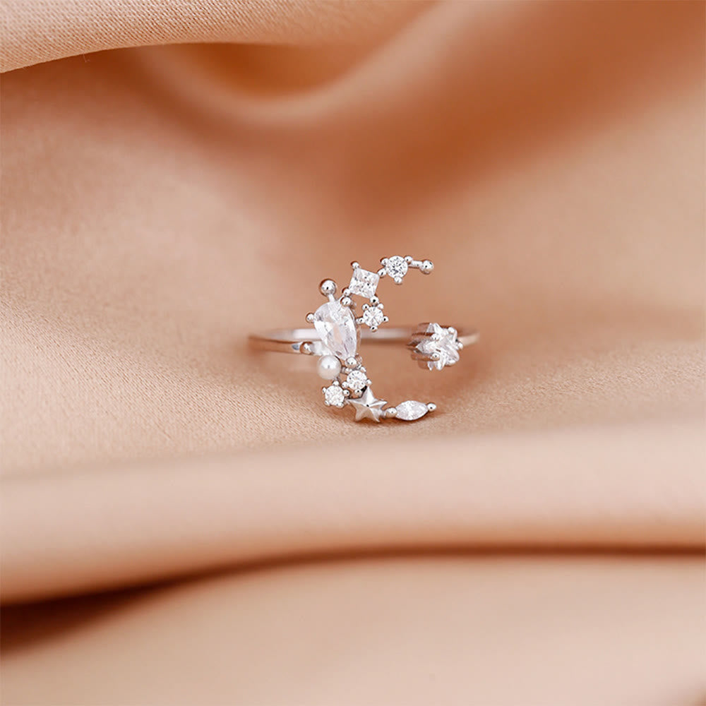 HilalHaven Celestial Star & Moon Zircon Ring —— Open Band - Golden - image 0