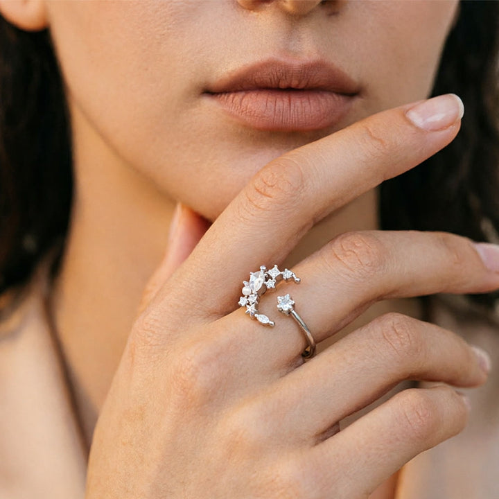 HilalHaven Celestial Star &amp; Moon Zircon Ring —— Open Band - image 4