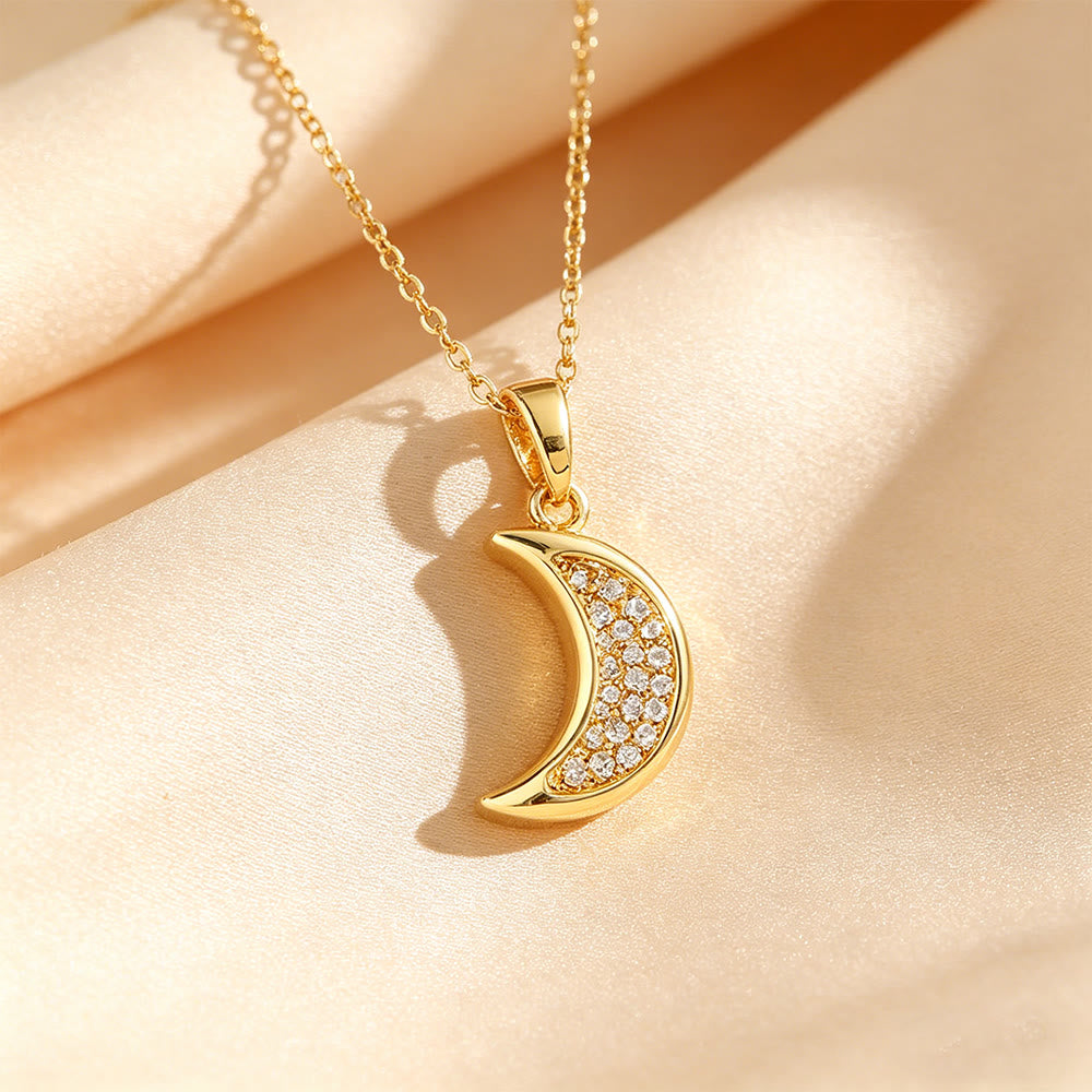 HilalHaven Moon Pendant Titanium Steel Necklace - Golden - image 1
