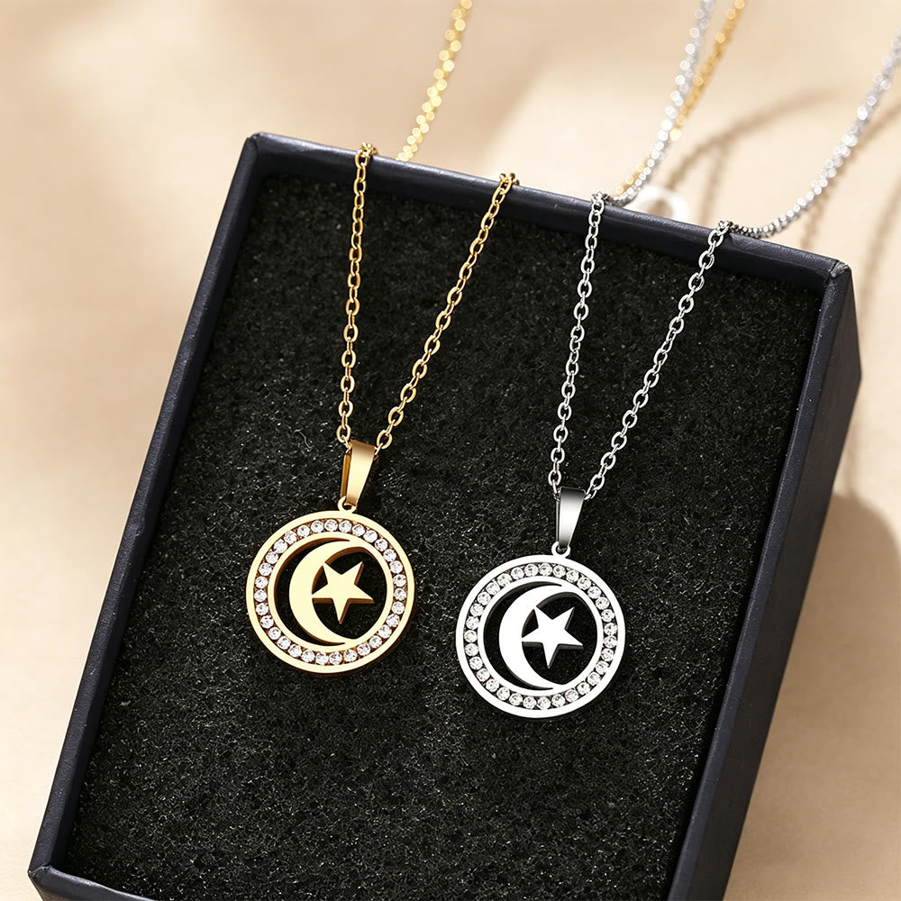 HilalHaven Fashion OL Star & Moon Stainless Steel Necklace - image 0