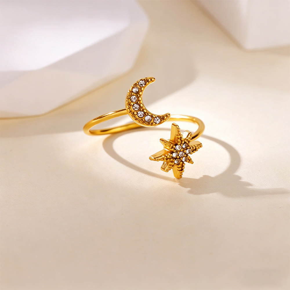 HilalHaven Adjustable Star & Moon Statement Ring - image 1