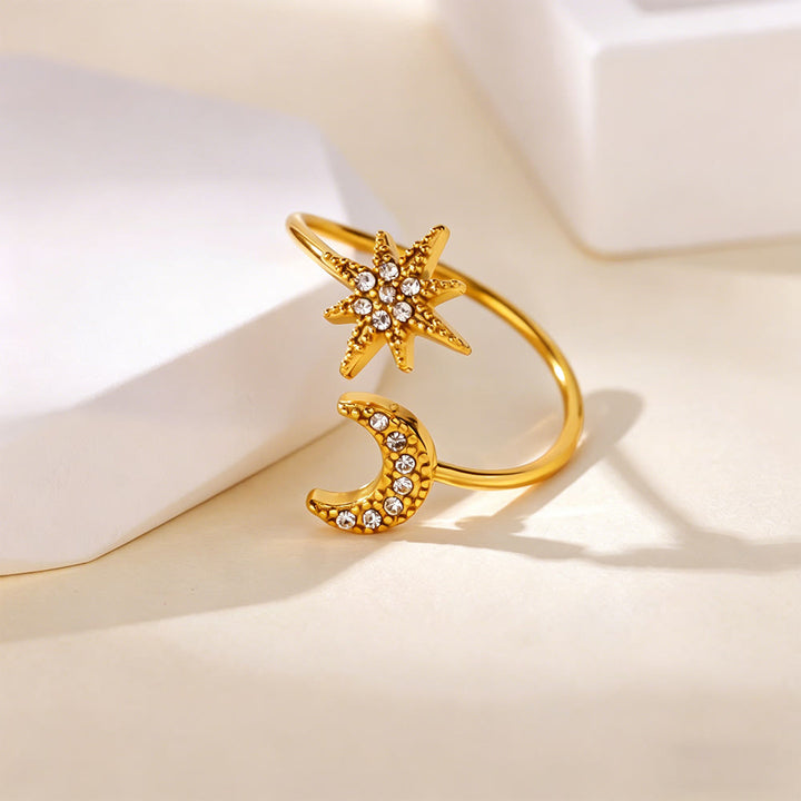 HilalHaven Adjustable Star &amp; Moon Statement Ring - image 2