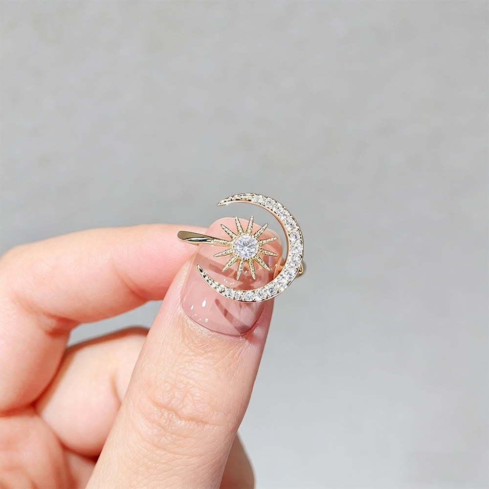 HilalHaven Luxe Zircon-Encrusted Crescent & Moon Open Ring - image 0