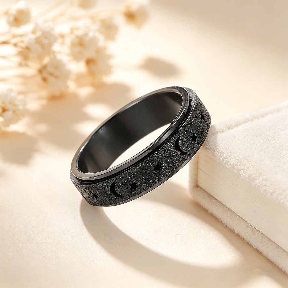 HilalHaven Celestial Spinner Crescent &amp; Moon Ring - Black - US12 - image 4