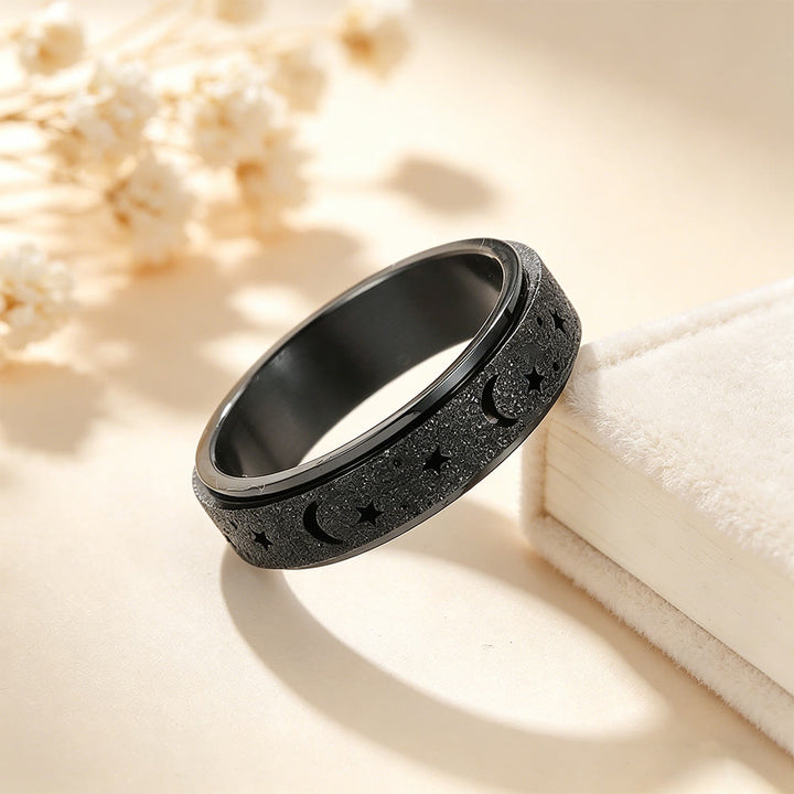 HilalHaven Celestial Spinner Crescent &amp; Moon Ring - Black - US12 - image 4