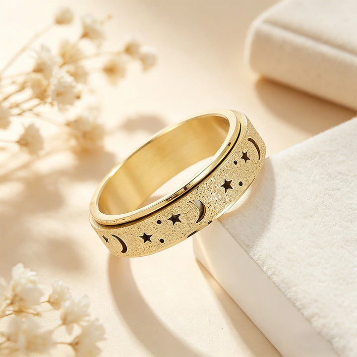 HilalHaven Celestial Spinner Crescent &amp; Moon Ring - Gold - US12 - image 2