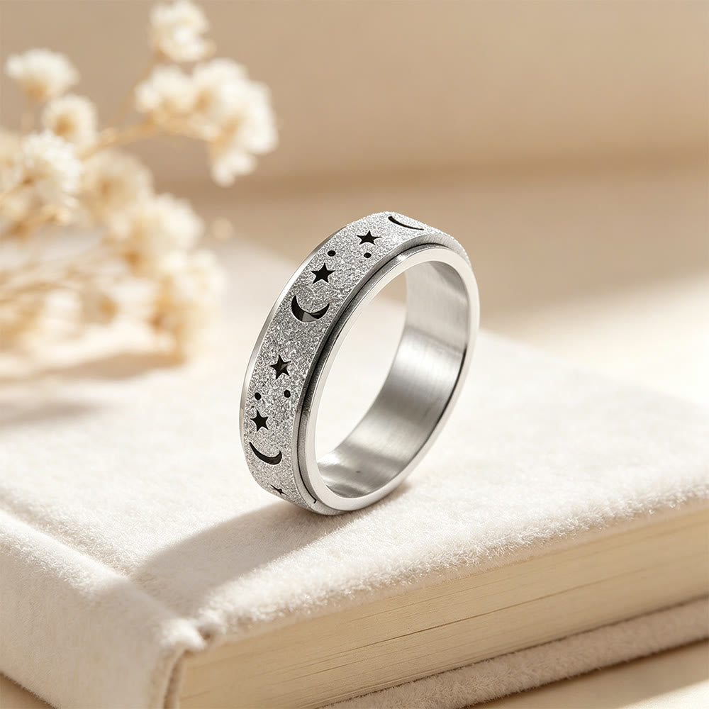 HilalHaven Celestial Spinner Crescent &amp; Moon Ring - Silver - US12 - image 3