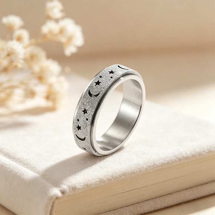 HilalHaven Celestial Spinner Crescent &amp; Moon Ring - Silver - US12 - image 3