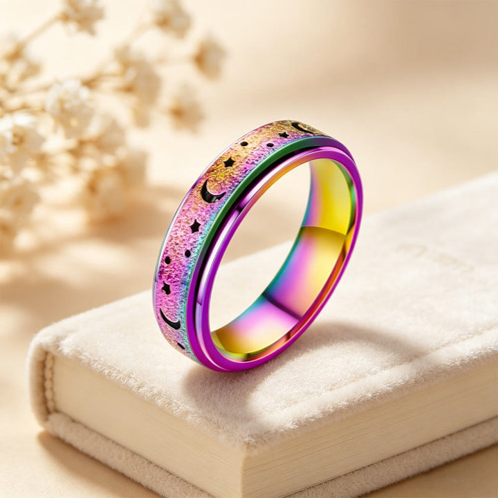 HilalHaven Celestial Spinner Crescent &amp; Moon Ring - Rainbow - US12 - image 5