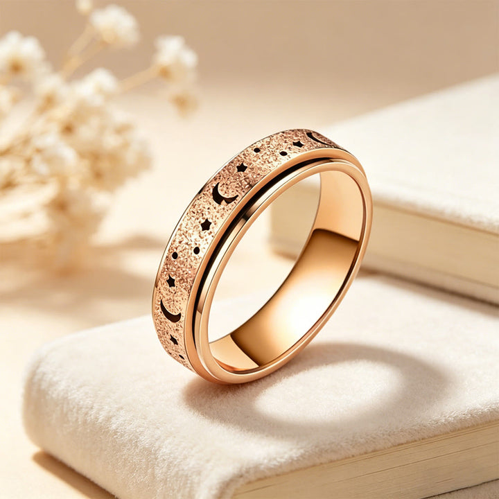 HilalHaven Celestial Spinner Crescent &amp; Moon Ring - Rose Gold - US12 - image 1