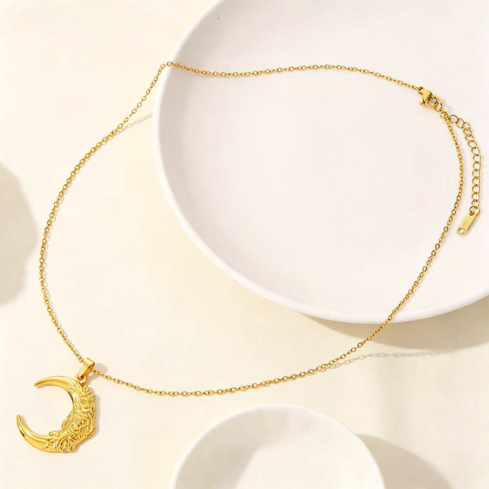 HilalHaven Floral Crescent Moon Stainless Steel Necklace - image 4
