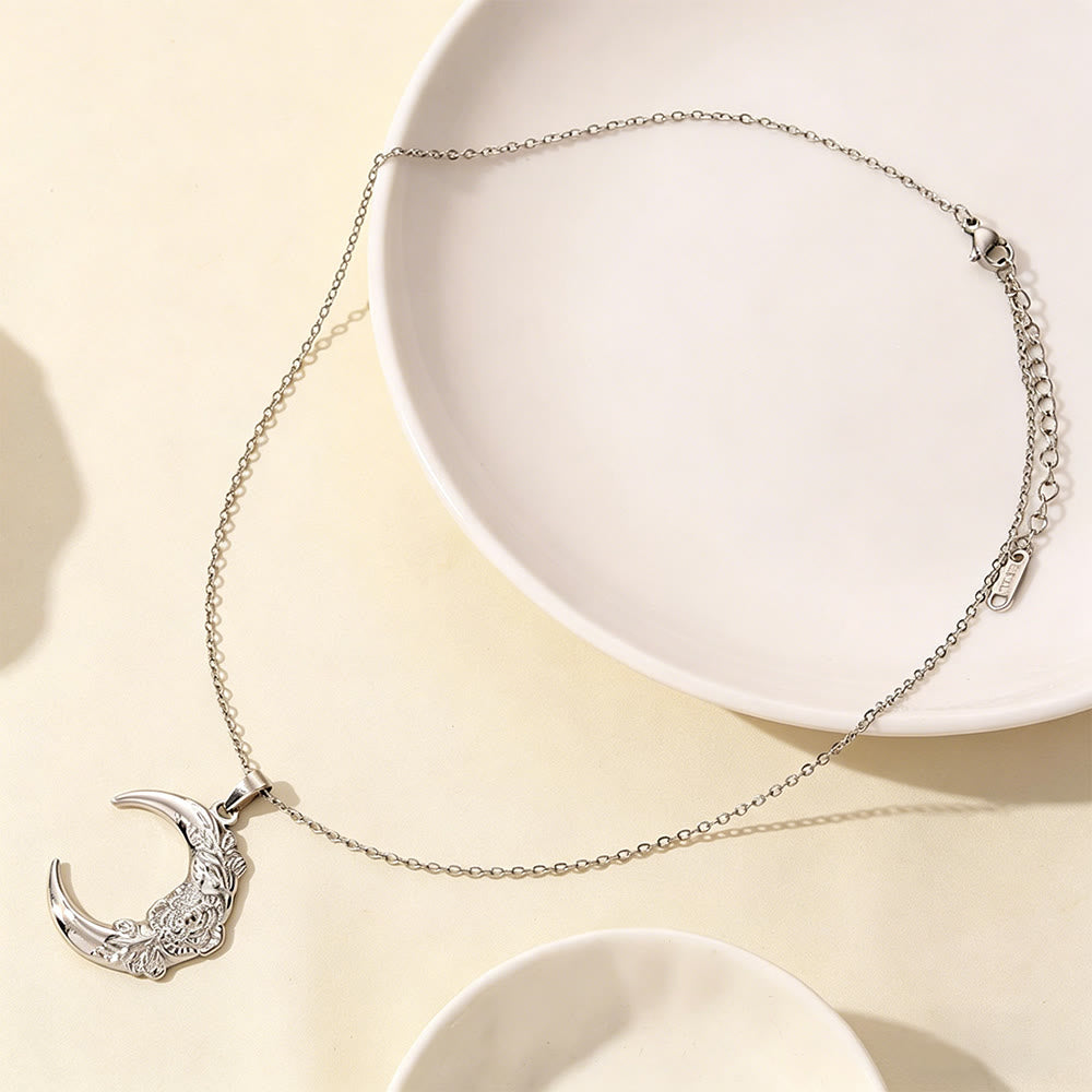 HilalHaven Floral Crescent Moon Stainless Steel Necklace - image 1