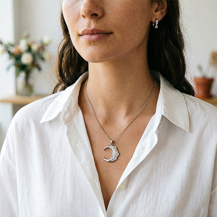 HilalHaven Floral Crescent Moon Stainless Steel Necklace - image 2