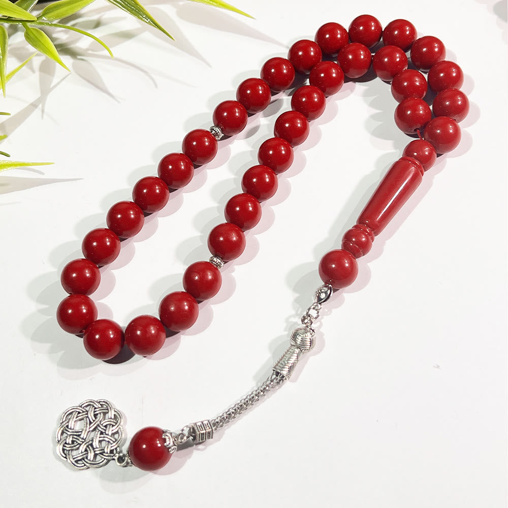  HilalHaven Handmade Cast Acrylic Bead Wrist Tasbih —— 33 Beads Tasbih - Red - image 1