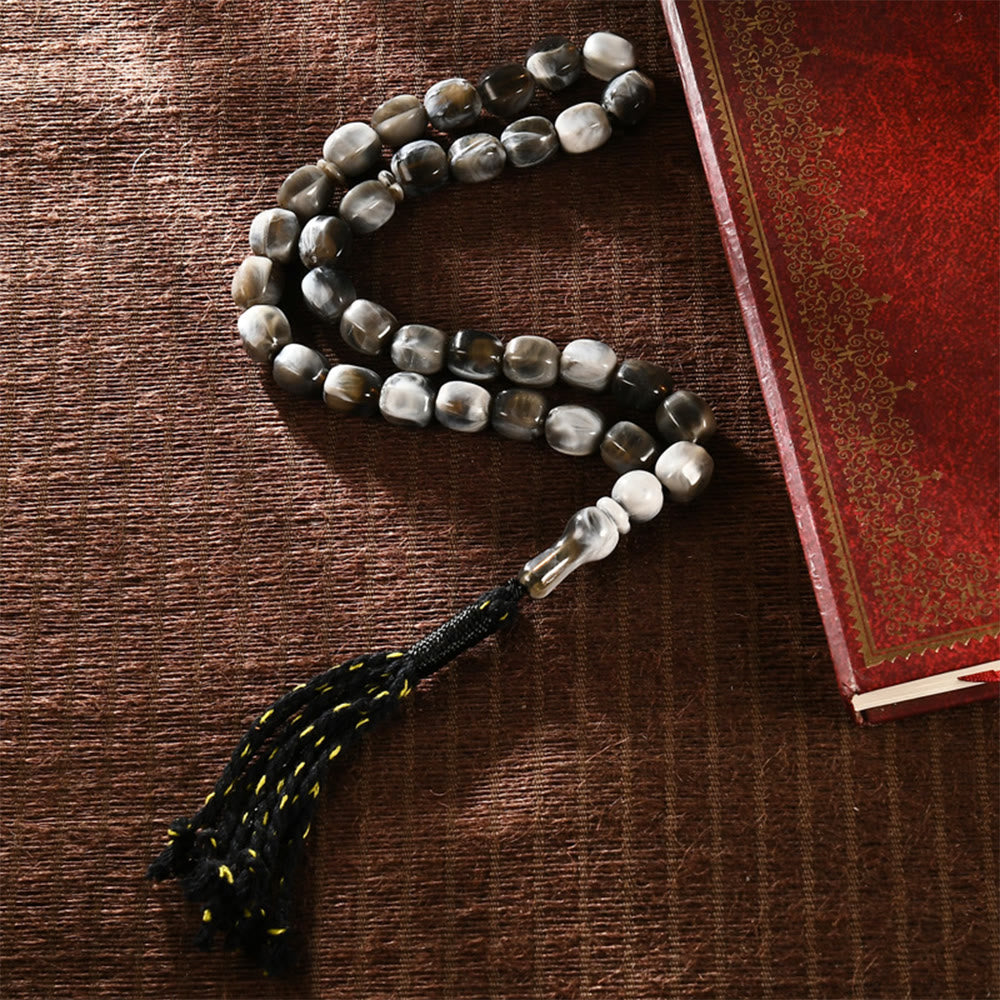 HilalHaven Ethnic Style Acrylic Bead Tassel Tasbih—— 33 Beads Tasbih - Black&amp;White - image 4
