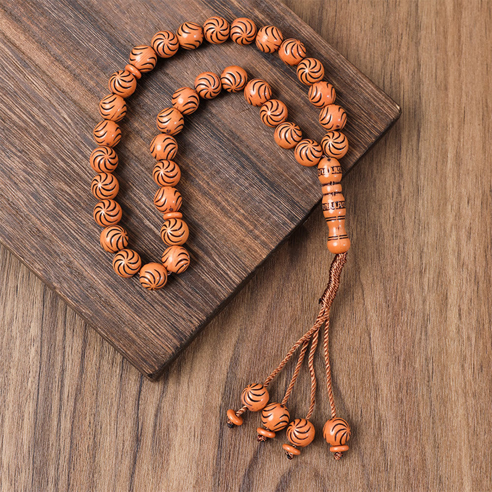 HilalHaven Ethnic Style Wood-Grain Acrylic Tasbih—— 33 Beads Tasbih - Orange-Brown Wood Tone - image 3