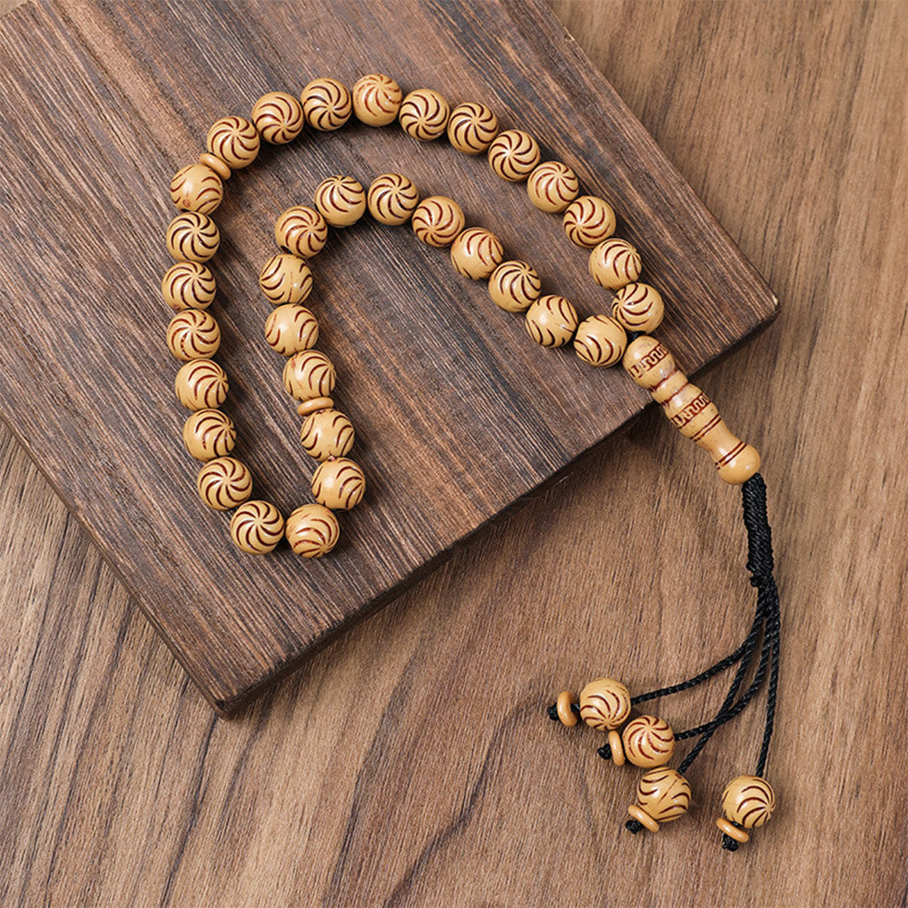 HilalHaven Ethnic Style Wood-Grain Acrylic Tasbih—— 33 Beads Tasbih - Light Beige Wood - image 1
