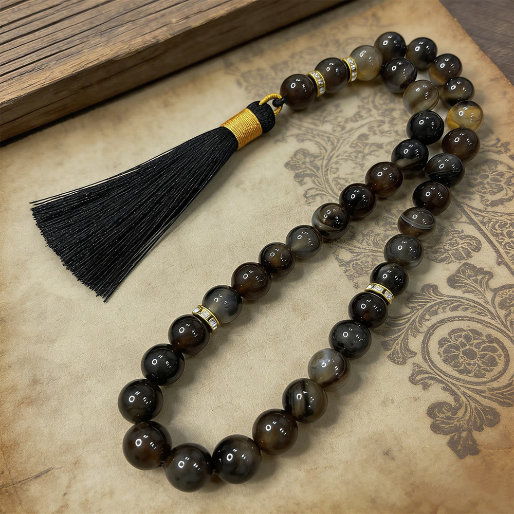 HilalHaven Natural Stone Tassel Tasbih—— 33 Beads Tasbih - Black - image 0