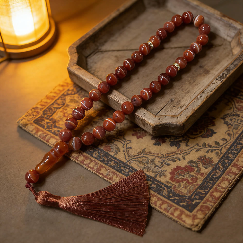 HilalHaven Hand-Polished Banded Agate Tasbih—— 33 Beads Tasbih - image 1