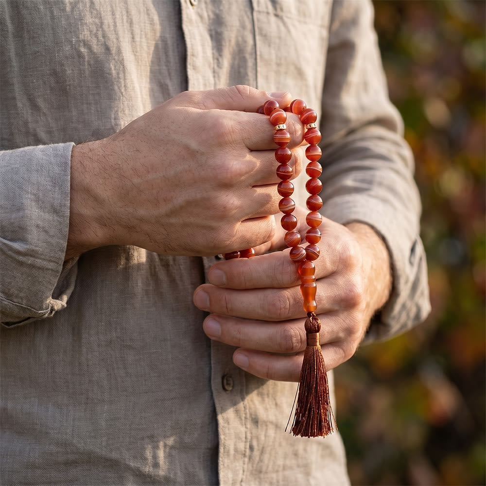 HilalHaven Hand-Polished Banded Agate Tasbih—— 33 Beads Tasbih - image 4