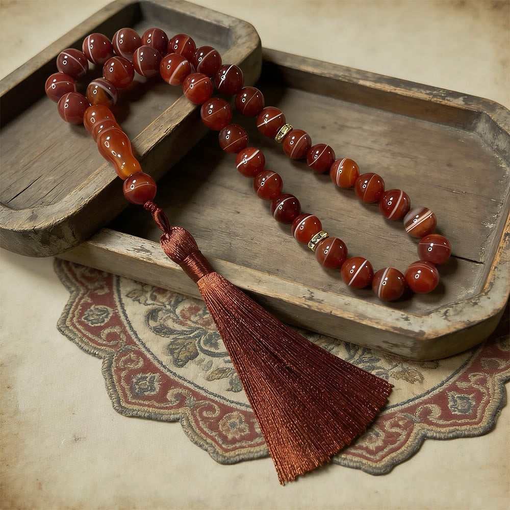 HilalHaven Hand-Polished Banded Agate Tasbih—— 33 Beads Tasbih - Burgundy - image 0