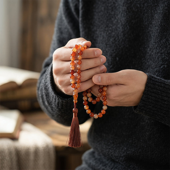 HilalHaven Hand-Polished Red Agate Tasbih—— 99 Beads Tasbih - image 2