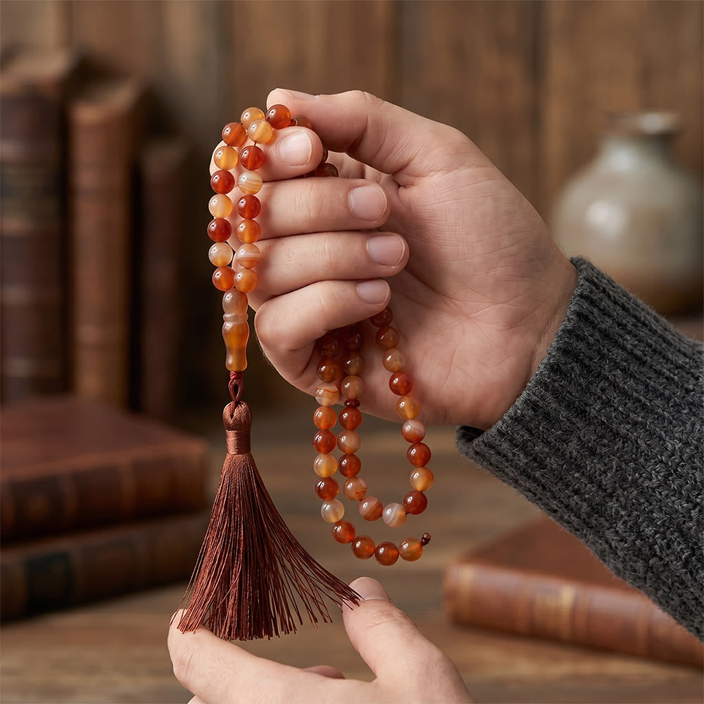 HilalHaven Hand-Polished Red Agate Tasbih—— 99 Beads Tasbih - image 4