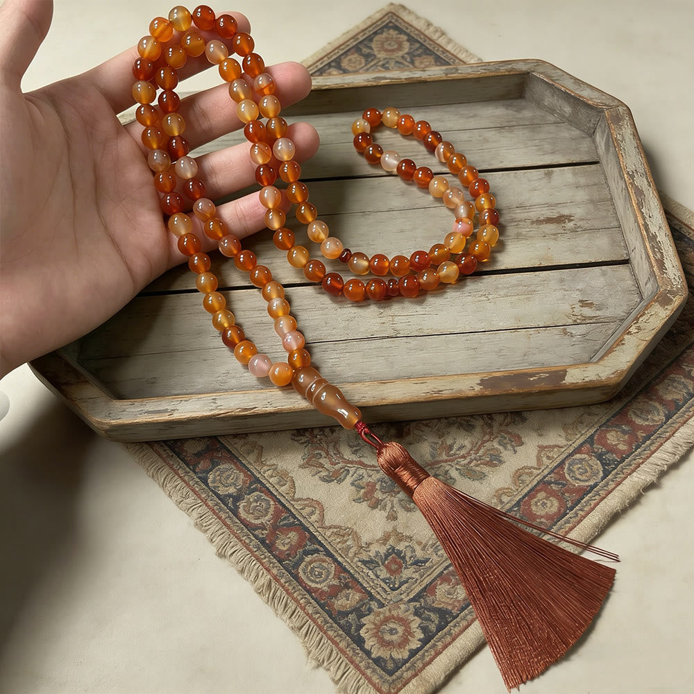 HilalHaven Hand-Polished Red Agate Tasbih—— 99 Beads Tasbih - image 1