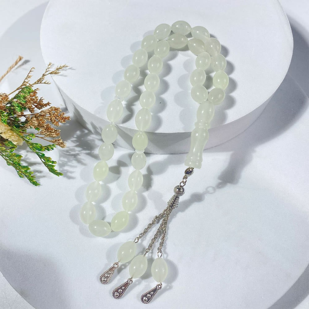 HilalHaven Luminous Acrylic Tassel Tasbih—— 33 Beads Tasbih - White - image 1