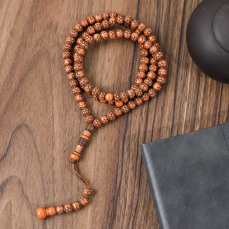 HilalHaven Tribal Print Acrylic Tasbih—— 99 Beads Tasbih - Terracotta Orange - image 0