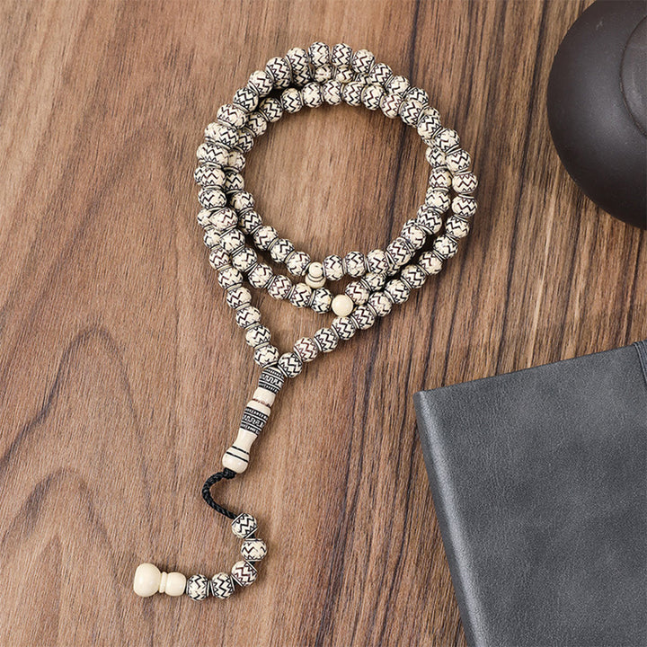 HilalHaven Tribal Print Acrylic Tasbih—— 99 Beads Tasbih - White - image 3