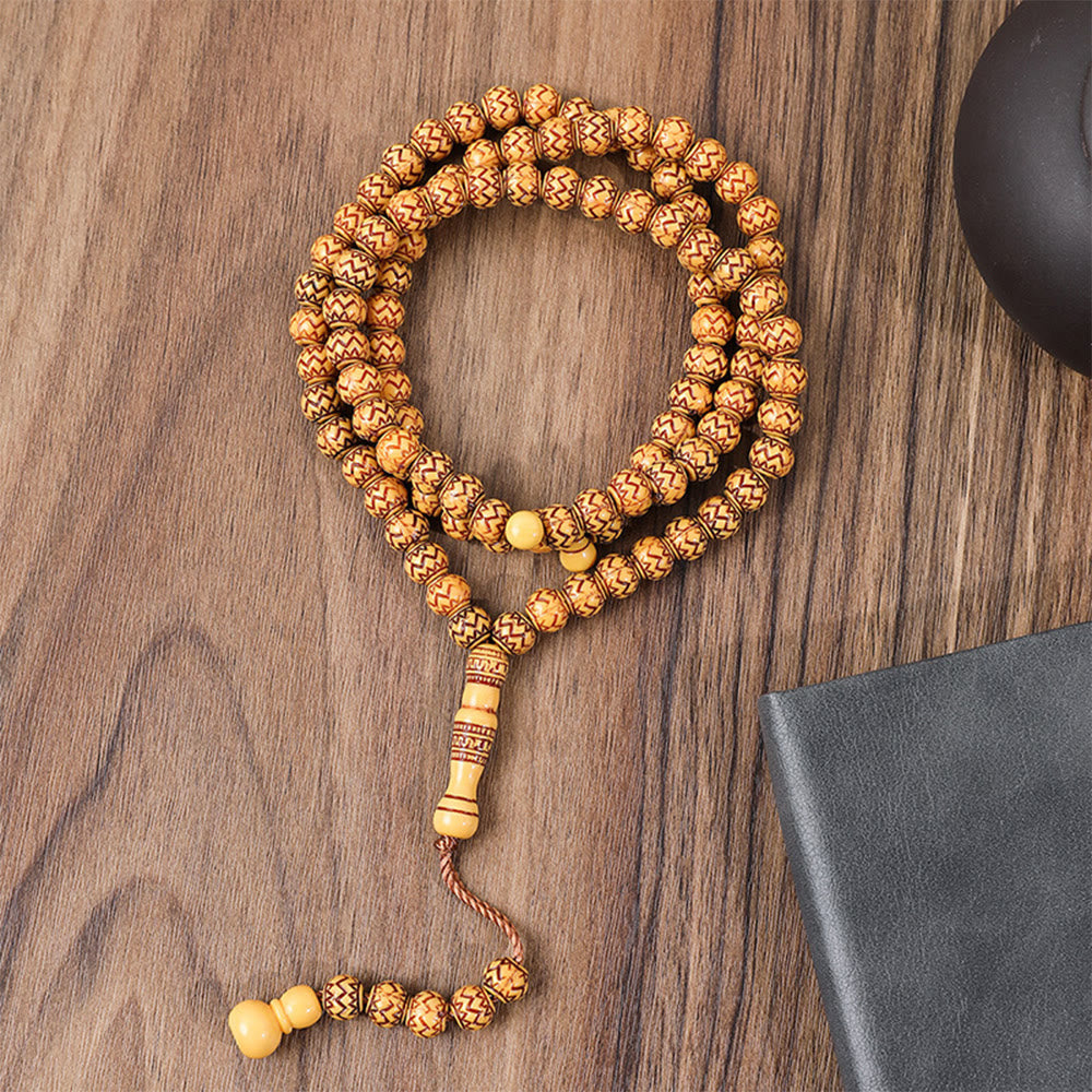 HilalHaven Tribal Print Acrylic Tasbih—— 99 Beads Tasbih - Light Honey Brown - image 1