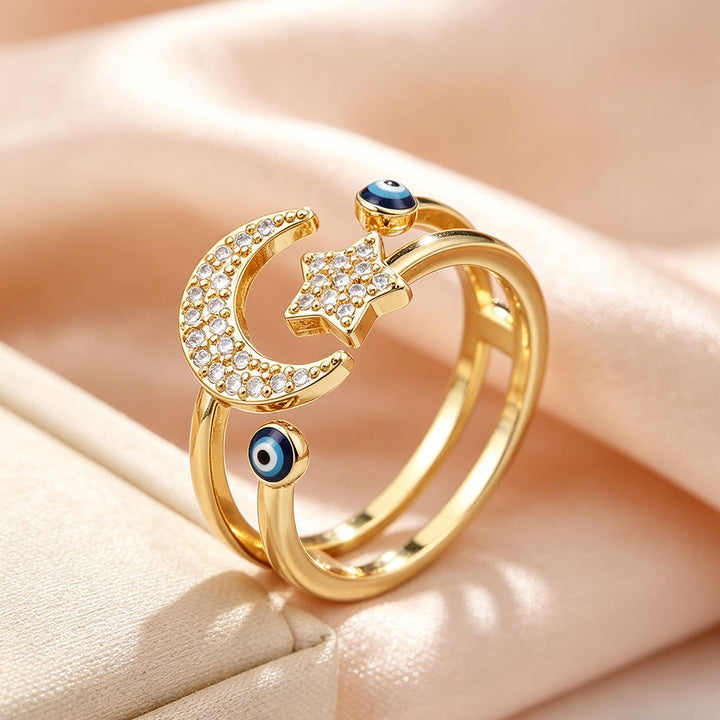  HilalHaven Enamel Accent Crescent &amp; Star Statement Open Ring - image 2