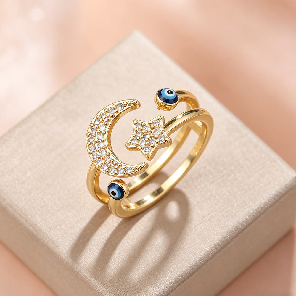  HilalHaven Enamel Accent Crescent &amp; Star Statement Open Ring - image 1