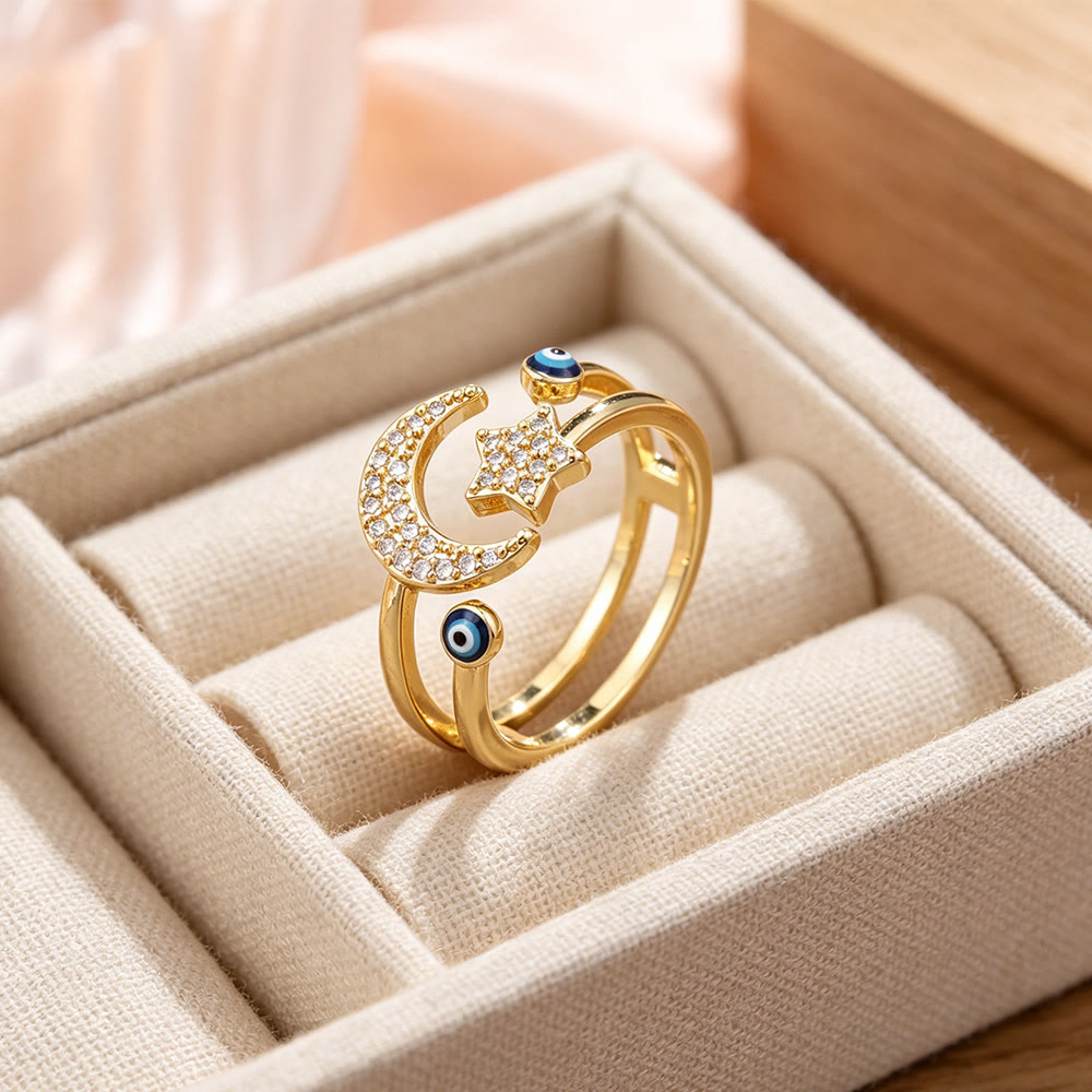  HilalHaven Enamel Accent Crescent &amp; Star Statement Open Ring - image 4