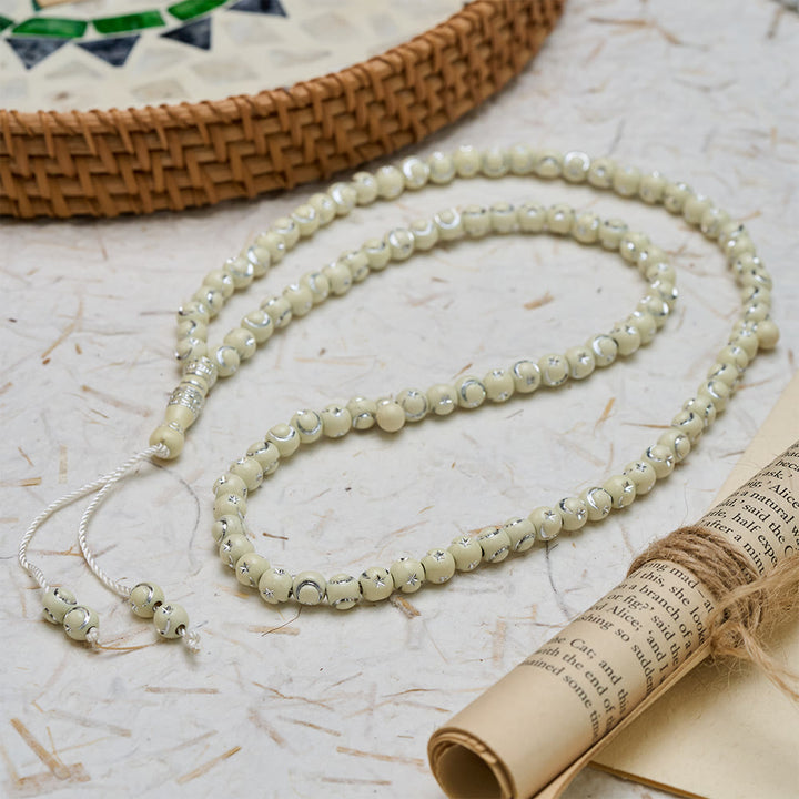 HilalHaven Tribal Print Acrylic 99 Beads Tasbih - Warm White - image 6