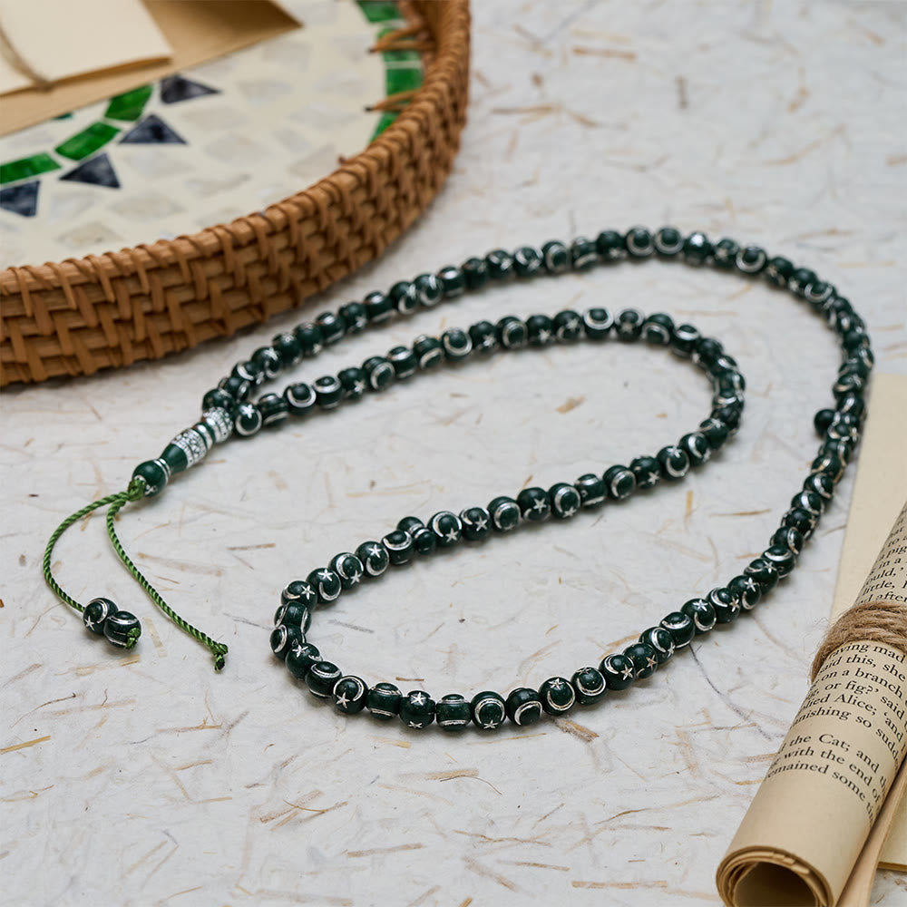 HilalHaven Tribal Print Acrylic 99 Beads Tasbih - Green - image 14